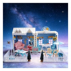 Large Plastic Doll House with <b>Pool</b> <b>Slide</b> Balcony Elevator Bedroom Furniture DIY Toy-Pretend Play Story Gift Set for Family - Product Image 2