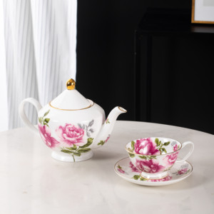 Soporte de pastel personalizado de 2 niveles, juego de tazas de té de porcelana de hueso turco inglés de la tarde, <span class=keywords><strong>vajilla</strong></span> floral - Product Image 2