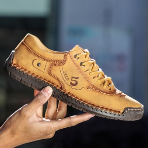 Zapatos de Cuero con Suela Suave para Hombre 2025, Talla Grande, Hechos <span class=keywords><strong>a</strong></span> Mano, Versátiles para Todas las Temporadas, con Cordones, Color Sólido, Tendencias de Moda Otoñales - Product Image 1