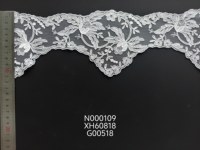 Dentelle Alençon blanche brodée florale à bord festonné picot pour robe de mariée, couture DIY, vente en gros