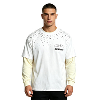 T-shirt à manches longues rembourré personnalisé pour homme, style streetwear, imprimé éclaboussures d'encre, décontracté, vente en gros