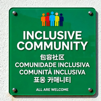 Letrero de Bienvenida Cultural Harmony para Complejo de Apartamentos con Símbolos de las Principales Religiones del Mundo y Saludos