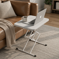 Table d'appoint pliante réglable LuckyOCT blanche avec plateau en nid d'abeille et structure métallique pour salon et chambre