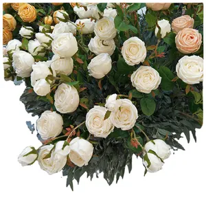 3 Heads Roses Artificial Flowers Wedding Silk Flower Wall Panel Backdrop Artificial Flower Three-Pronged Princess Rose