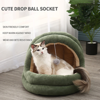 SUREWALHOME Lit semi-fermé pour animaux de compagnie Lit de grotte de chat lavable en peluche Maison pour animaux de compagnie avec coussin Maison pour chiots moelleux pour intérieur