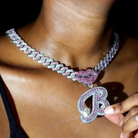 Gran oferta, labios helados, cursiva, 26 letras, nombre, colgante, collar, Hip Hop, Bling, Bling, personalizable, collar con letras de la joyería de la letra del A-Z