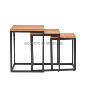 Tavoli da tè quadrati in metallo di piccole dimensioni in <span class=keywords><strong>3</strong></span> pezzi con piano in legno - Product Image 4