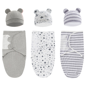 Nouvelle couverture d'emmaillotage pour bébé en coton biologique 100% pour l'hiver, sac de couchage, ensemble de chapeau, tissu d'emmaillotage réglable pour nouveau-né - Product Image 2