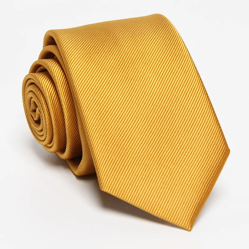 19 hot sale pure colors plain skinny neck tie gold polyester solid jacquard woven ties for wedding