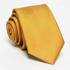 19 sıcak satış saf renkler düz sıska boyun kravat altın polyester katı jakarlı dokuma kravat düğün