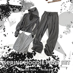 Nouvelle Collection 2025 – Ensembles Décontractés Femme Printemps : Gilet à Capuche Uni, Pantalon Large Teint Uni – Trois Pièces Personnalisables - Product Image 2