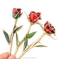 Rose véritable plaquée or 24 carats faite à la main avec fleur séchée et tige – Cadeau classique pour mariage, remise de diplôme, Saint-Valentin