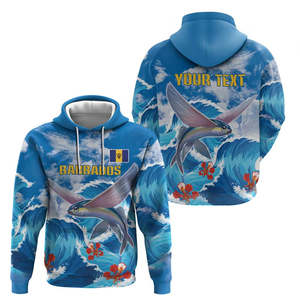 Sweat à capuche personnalisé Barbados Fish Flying avec motif Vague de <span class=keywords><strong>mer</strong></span> agitée, personnalisez votre logo et votre numéro, pull bleu drapeau des Barbade - Product Image 2