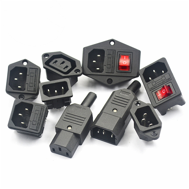 AC Power Socket with Fuse and Switch 3 in 1 Industrial Machine Male Adapter Connector
