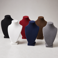 Présentoir à Colliers Floqué Noir JUNSEN, Buste en Bois Massif, Support à Bijoux Professionnel pour Vitrine de Magasin, Mannequin