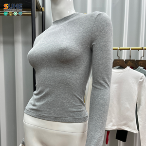 เสื้อยืด SUHE วินเทจลำลองสำหรับฤดูร้อน เป็นมิตรกับสิ่งแวดล้อม ทรงเข้ารูป ครอปท็อป แขนยาว ผ้าฝ้าย 92% ผสมอีลาสเทน 8% เนื้อเจอร์ซีย์ ป้องกันการเป็นขุย - Product Image 5