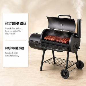 Barbecue <span class=keywords><strong>fumoir</strong></span> au charbon de bois noir avec foyer latéral, style <span class=keywords><strong>Kamado</strong></span>, pour cuisson en extérieur - Product Image 5