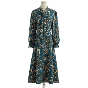 Floral Printing <strong>Beautiful</strong> Dress Bow Stand Collar Breathable Long Dress Modest Robe Muslim Women Dubai <strong>Abaya</strong> - Product Image 5