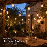 Guirlande lumineuse LED de 15 m, ampoules à filament S14, IP54, dimmable, blanc chaud, lumières suspendues pour jardin