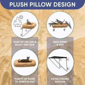 Hamac de fenêtre de chat écologique sans fil à motif solide perchoir lit hamac pliable d'intérieur tapis lavable amovible 4 ventouses - Product Image 4