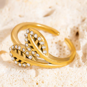 Anillos de Moda, Anillo Abierto Chapado en Oro de 18K con Diseño de Hoja de Circonia Cúbica, Anillo para el Dedo Índice, Joyería Unisex para Fiestas - Product Image 3