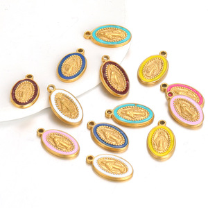 จี้รูปวงรีพระแม่มารี |   จี้เคลือบทอง 18K PVD บนสแตนเลสสตีลลายคริสเตียนเคลือบเงา |   การทำเครื่องประดับ DIY สุดฮิตสำหรับเด็ก - Product Image 1