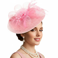 Topi Fascinator Sinamay Nilon Elegan 2025 Hiasan Mutiara Bunga Bulu Kentucky Derby Royal Ascot Pernikahan Aksesoris Kepala Anak Model Yiwu