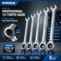 WEIDA 5PCS 8-16mm Kunci Kombinasi Metrik dengan Ratchet Profesional Bahan Baja CR-V Set Peralatan Tangan Kunci Pas