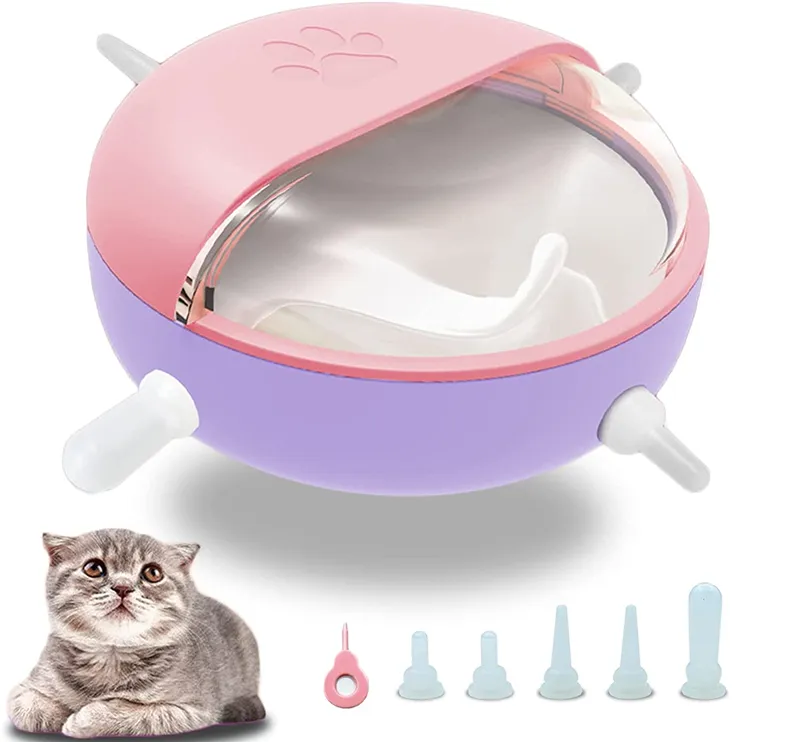 Alimentador de silicona para cachorros y gatos, tazón de leche de 180ml con 4 pezones, dispositivo biónico de autoalimentación para bebés y mascotas, previene la asfixia de leche