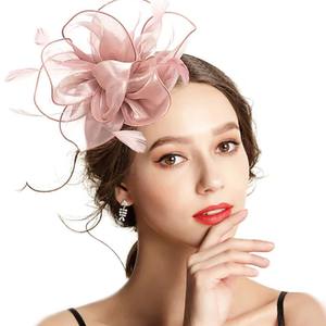 Adornos para el cabello de gasa de red para novia, <span class=keywords><strong>tocados</strong></span> de plumas de Jockey Club, sombrero de Derby de Kentucky, sombreros de boda para iglesia, tocado de fiesta para mujer - Product Image 1