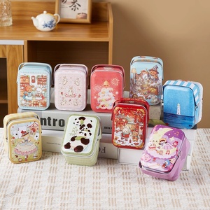 Boîte de rangement portable rectangulaire vide pour collations, boîte à biscuits en métal avec poignée - Product Image 1