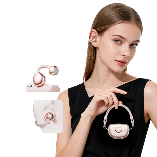 New M106 TWS Ear-clip Love-shaped Mini Bag Design Girls Wireless Earbuds with Long Battery Life Fashionable Wireless Earphone