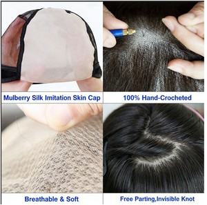 Peluca con Cierre de Encaje de Cabello Indio Remy 100% Natural, Liso Sedoso con Ondas, Base de Seda, Sin Caída - Product Image 5