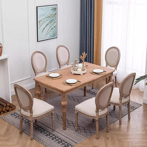French Vintage Modern Dining Chair Oval Backrest Faux Leather Upholstered Seat Whitewashed Wood <b>Frame</b> for Restaurant Home - Product Image 6