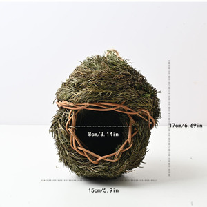 Nid d'oiseau en aiguilles de pin, tissé à la main, écologique, décoration de jardin pour oiseaux, 17x15cm, forme arrondie - Product Image 4