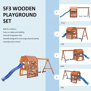 Équipement de terrain de jeu extérieur en gros Ensemble de balançoire multifonctionnel pour enfants avec cadre d'escalade Toboggan Terrain de jeu en bois - Product Image 3