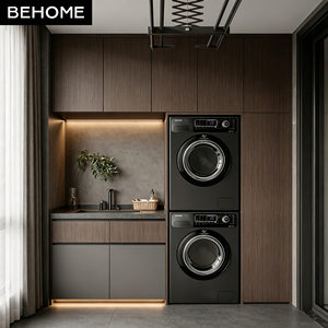 Mueble de Lavandería Personalizado <span class=keywords><strong>para</strong></span> Balcón con Lavadora, Secadora, Fregadero e Iluminación LED Integrados <span class=keywords><strong>para</strong></span> Espacios de Servicio en Villas y Hoteles - Product Image 1