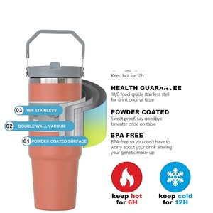 Gobelets personnalisables de 20 oz et 30 oz pour thé et café, en acier inoxydable sans BPA, avec couvercle et paille rabattable - Product Image 6