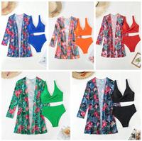 Conjunto de Bikini de 3 Piezas con Estampado de Joyería, Cintura Alta, para Mujer, a la Moda, Floral, Sexy, Traje de Baño, Ropa de Playa, Transpirable y Ecológico, Venta al Por Mayor