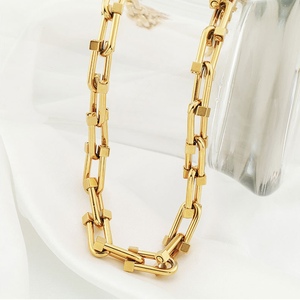 <span class=keywords><strong>H</strong></span> & P-collar de acero inoxidable con forma de U para mujer, conjunto de joyería con forma de U, cadena de zapatos de caballo, 18k, chapado en oro - Product Image 3