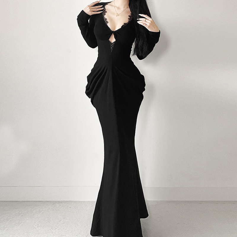knee length dresses for ladies Elegant Gothic Chinese-Inspired Burgundy Maxi Dress main image 1