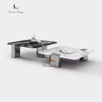 Table basse en marbre minimaliste italienne, écologique, durable, avec structure en acier faite à la main, facile à nettoyer, style moderne pour salon, en bois