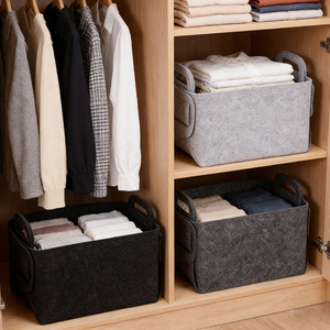 Panier de rangement en feutre pliable - Grands bacs de rangement pour placard avec poignée, organisateur de linge, paniers de rangement robustes pour étagères - Product Image 5
