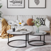 Table basse de luxe moderne ronde avec plateau en marbre et pieds en acier doré pour salon, ensemble de meubles de maison