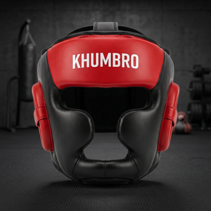 Protector de Cabeza para Boxeo KHUMBRO, Cuero PU Rojo y Negro, Transpirable, Visera Única, Unisex para Adultos, Cierre de Gancho y Bucle, Casco Deportivo Protector - Product Image 3