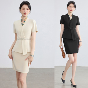 Women's Short Sleeve Suit Set Summer Thin Elegant Professional Workwear Commuting Uniform Polyester Fiber 94.2 Spandex 5.8 - Product Image 1