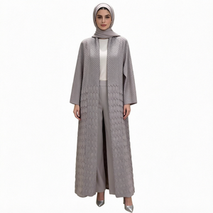Custom Embossed Open Abaya Modest Long Kimono Muslim Women Sweater <b>Cardigan</b> for Eid Ramadan Wear - Product Image 1