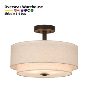 Lámpara de Techo Semi Empotrada para Dormitorio, Pantalla de Tela Tipo Tambor, Lámpara de Techo Suspendida para Sala de Estar y <span class=keywords><strong>Cocina</strong></span> - Product Image 1