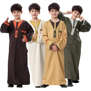 Muslim ethnic middle east region boys islamic clothing wholesale lace embroidery al haramain thobe for 8 year old boys clothing