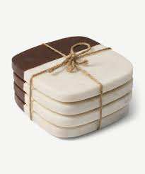 Customized Classic Style Metal Walnut Wood <b>Marble</b> <b>Coaster</b> & Mat Set Free Blanks Design & <b>Coasters</b> Included for Dining Occasions - Product Image 3